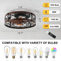 Caged Ceiling Fans With Lights Black, 20 Inch Flush Mount Ceiling Fan Light, Farmhouse Small Ceiling Fan With Light Fixture, Reversible Fan For Bedroom, Office, Kitchen E26 Bulbs Included Black Abs Iron