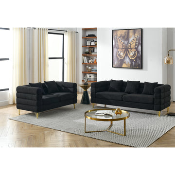 3 Seater 2 Seater Combination Sofa.Black Teddy Black Primary Living Space American Design Foam Fabric