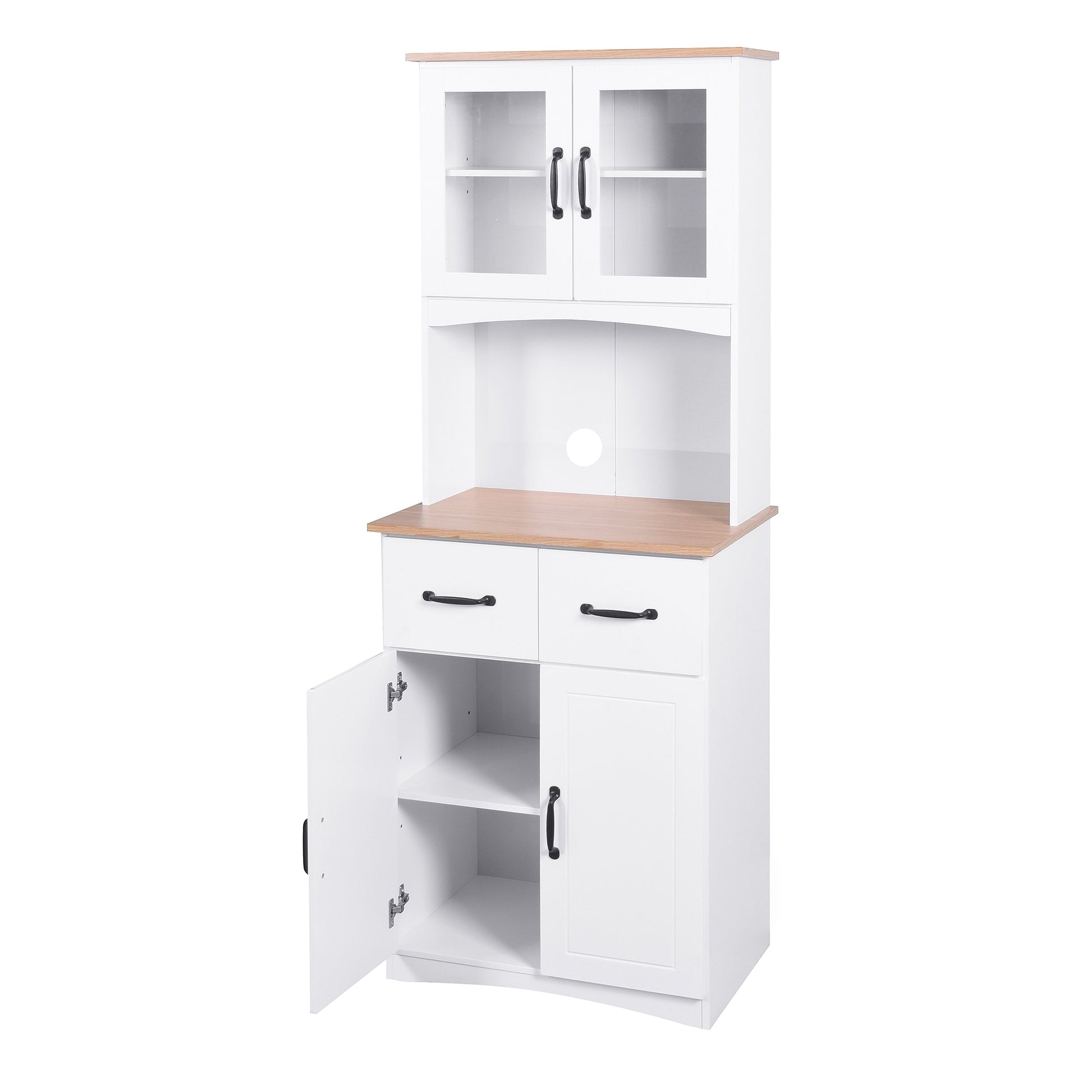 Wooden Kitchen Cabinet White Pantry Room Storage Microwave Cabinet With Framed Glass Doors And Drawer White Mdf