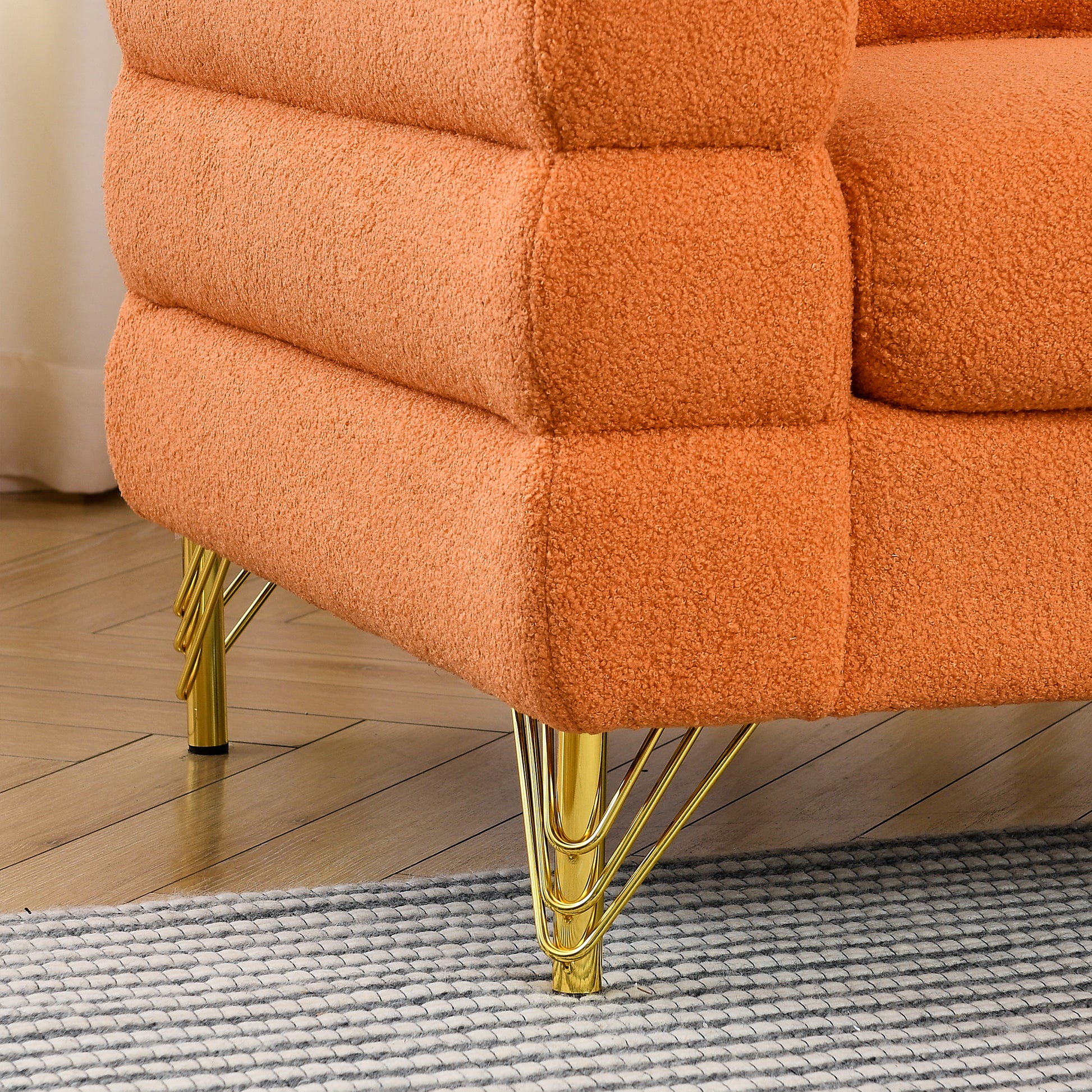 60Inch Oversized 2 Seater Sectional Sofa, Living Room Comfort Fabric Sectional Sofa Deep Seating Sectional Sofa, Soft Sitting With 2 Pillows For Living Room,Bedroom,Office,Orange Teddy W834S00031 Orange Primary Living Space American Design Foam Fabric 2