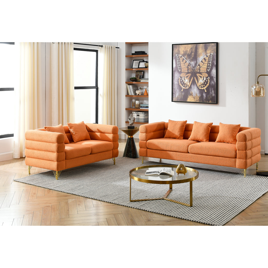 3 Seater 2 Seater Combination Sofa.Orange Teddy Orange Primary Living Space American Design Foam Fabric