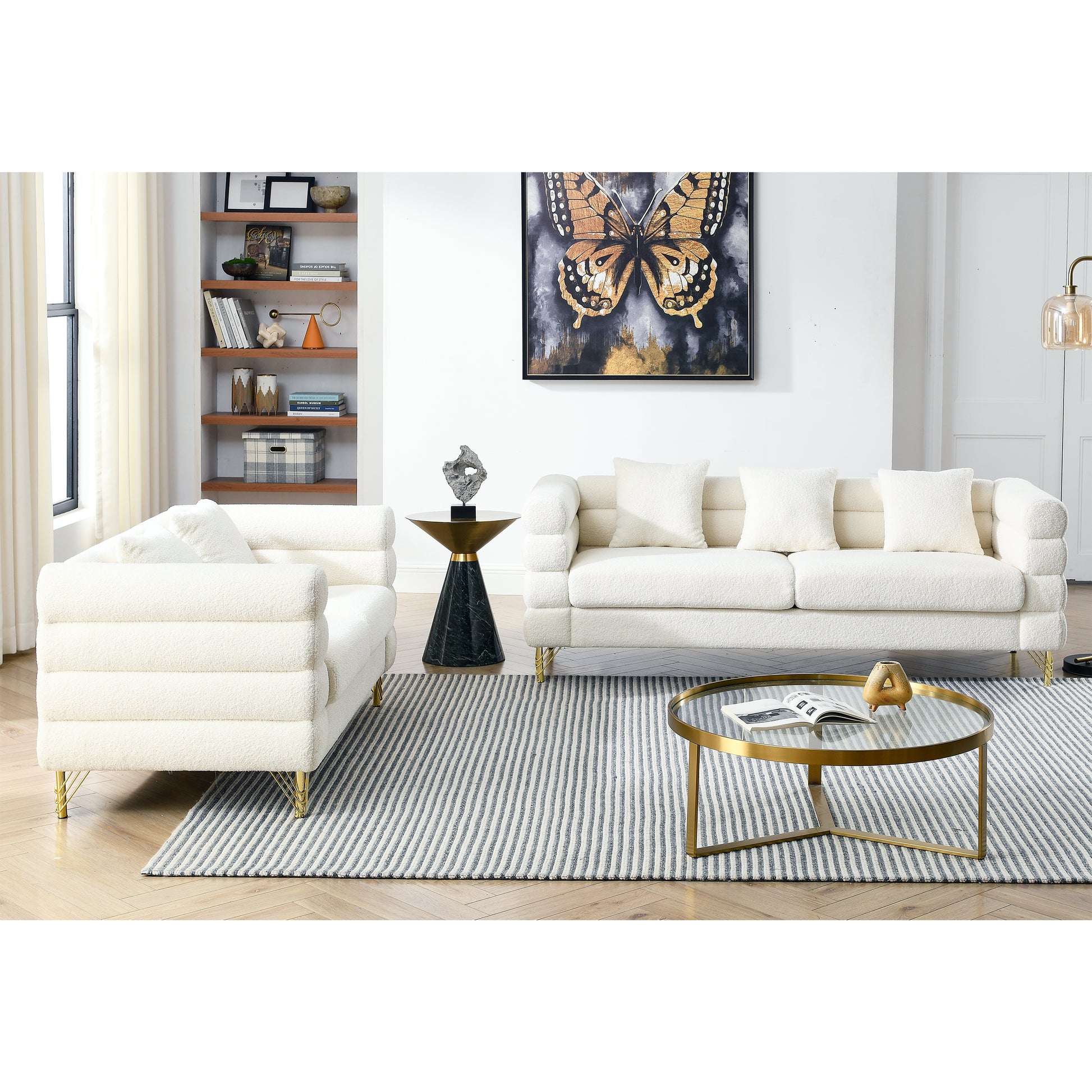 3 Seater 2 Seater Combination Sofa.White Teddy Ivory Ivory Primary Living Space American Design Foam Fabric