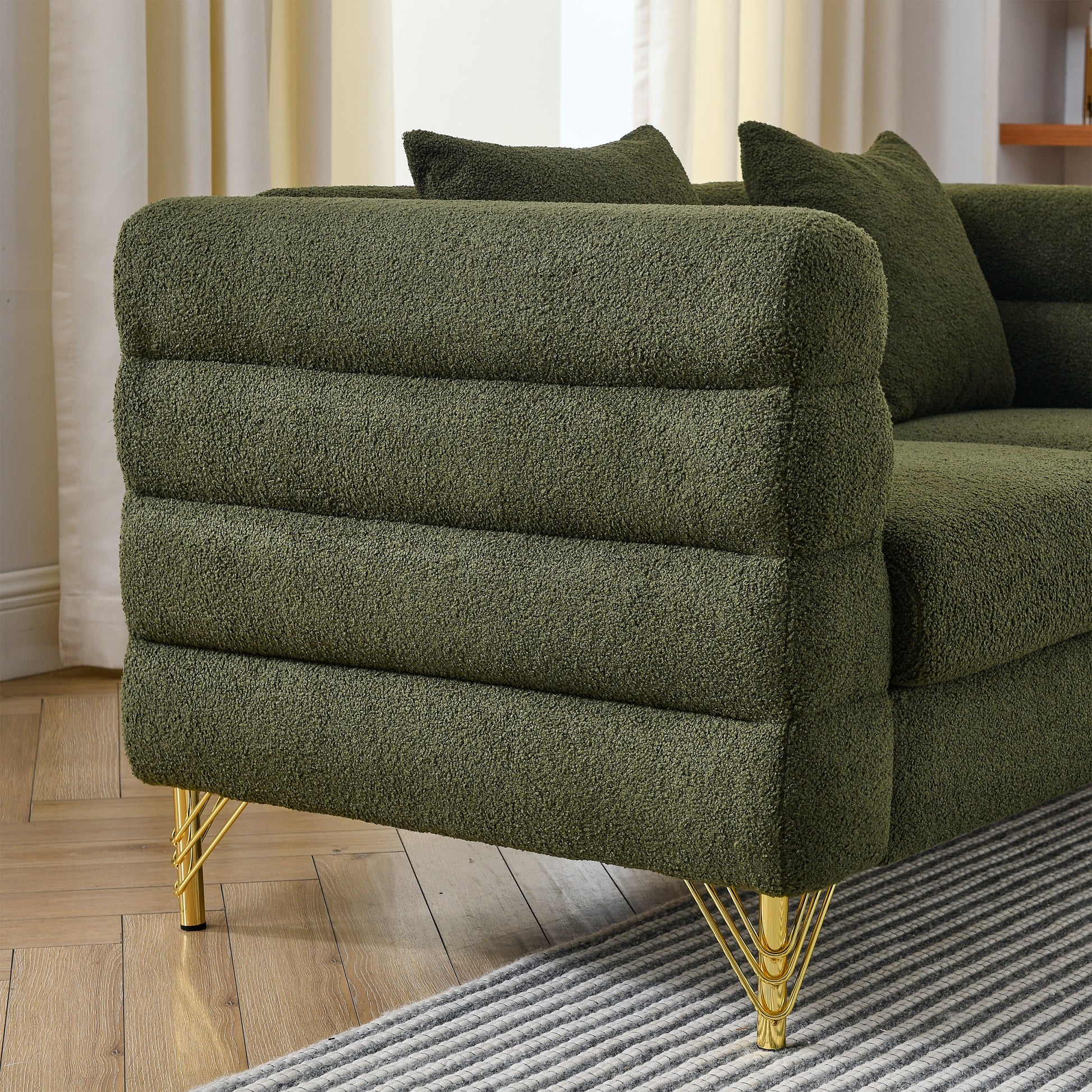 81Inch Oversized 3 Seater Sectional Sofa, Living Room Comfort Fabric Sectional Sofa Deep Seating Sectional Sofa, Soft Sitting With 3 Pillows For Living Room, Bedroom, Office Green Teddy W834S00033 Green Primary Living Space American Design Foam Fabric 3