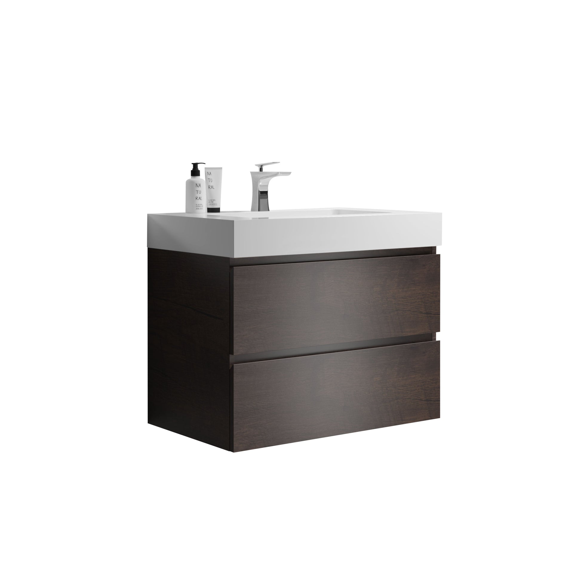 Alice 30" Walnut Bathroom Vanity With Sink, Large Storage Wall Mounted Floating Bathroom Vanity For Modern Bathroom, One Piece White Sink Basin Without Drain And Faucet, Pre Assembled White Walnut Melamine