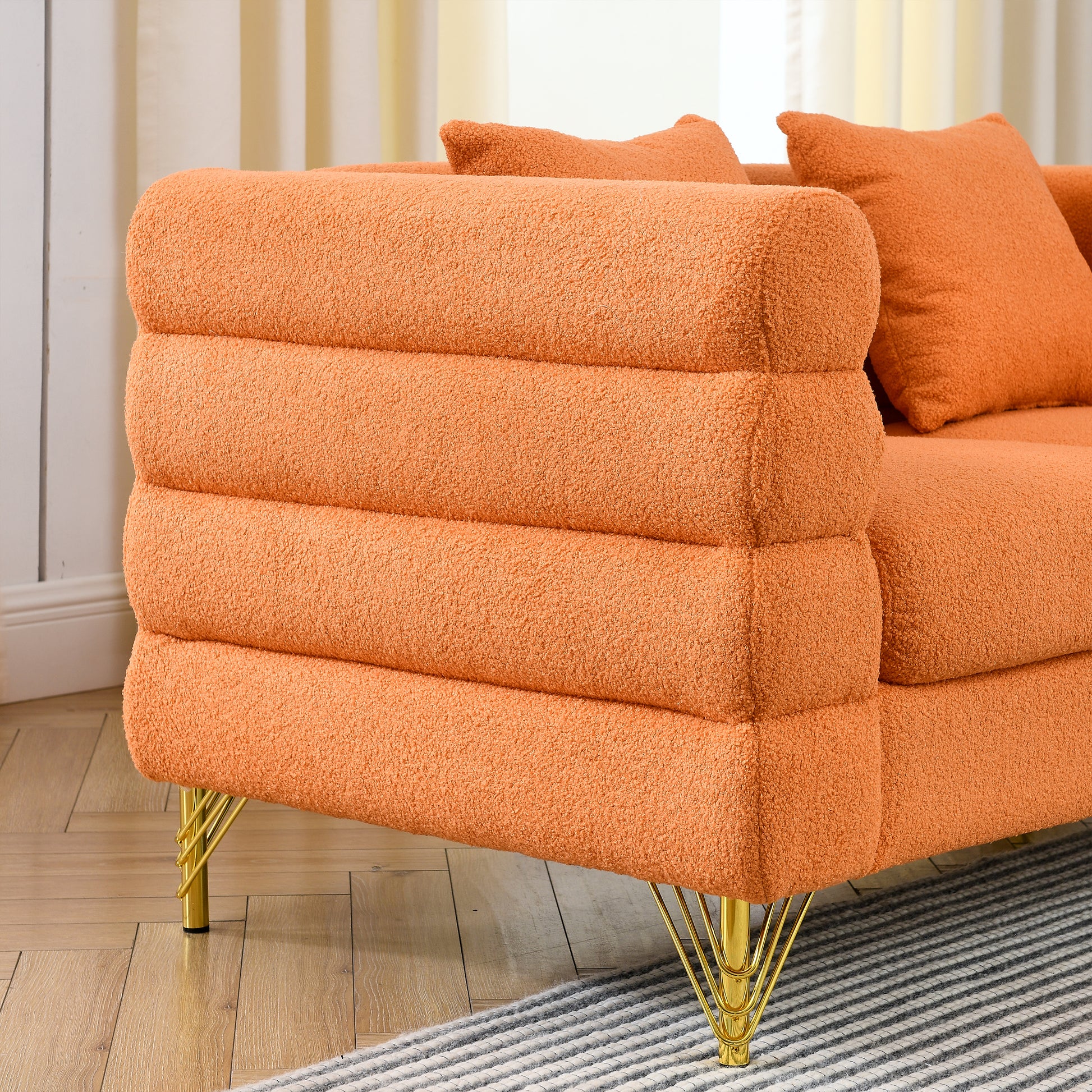 60Inch Oversized 2 Seater Sectional Sofa, Living Room Comfort Fabric Sectional Sofa Deep Seating Sectional Sofa, Soft Sitting With 2 Pillows For Living Room,Bedroom,Office,Orange Teddy W834S00031 Orange Primary Living Space American Design Foam Fabric 2