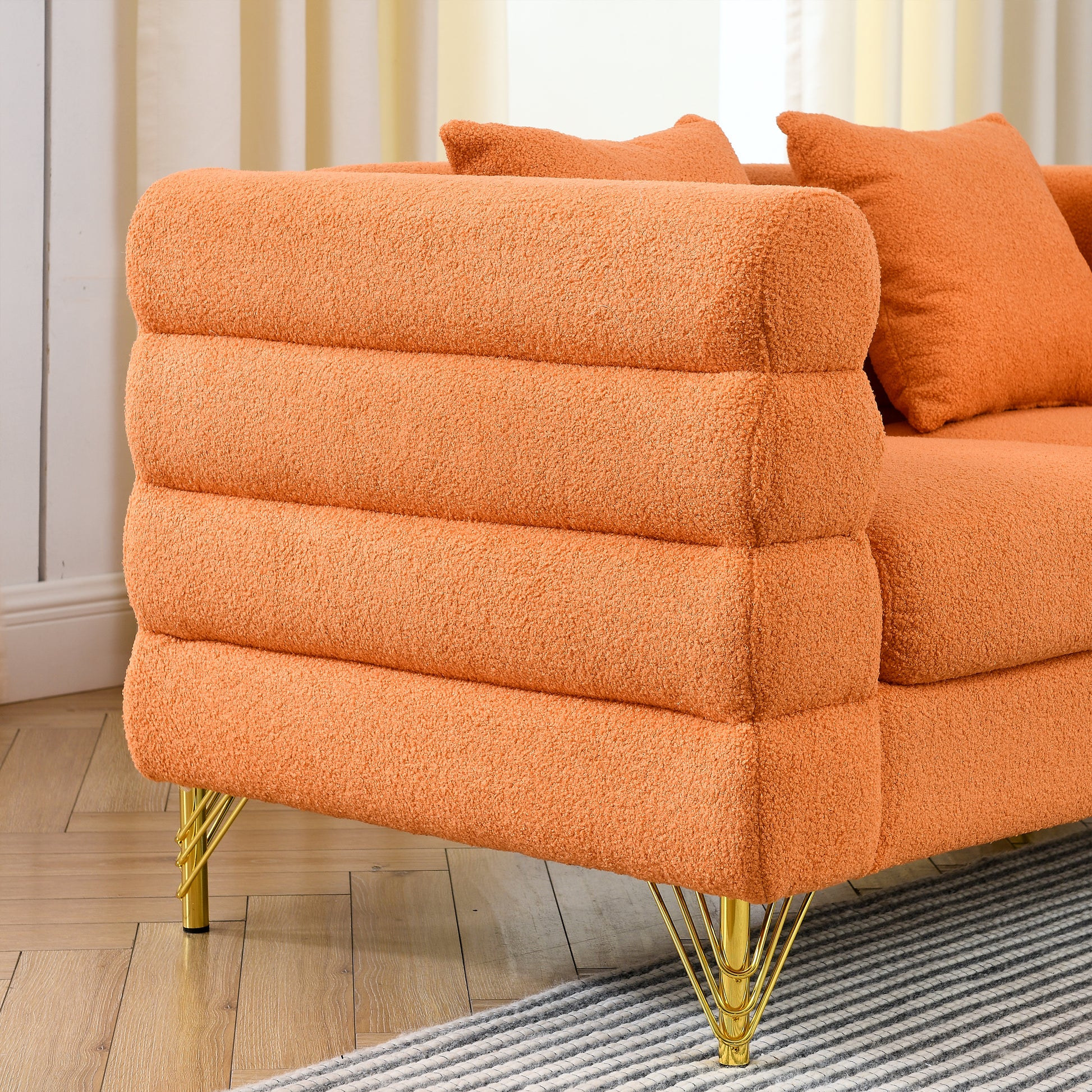 3 Seater 2 Seater Combination Sofa.Orange Teddy Orange Primary Living Space American Design Foam Fabric