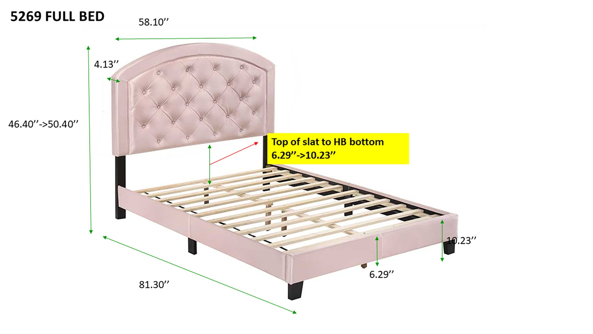 Full Upholstered Platform Bed With Adjustable Headboard 1Pc Full Size Bed Pink Fabric Pink Wood