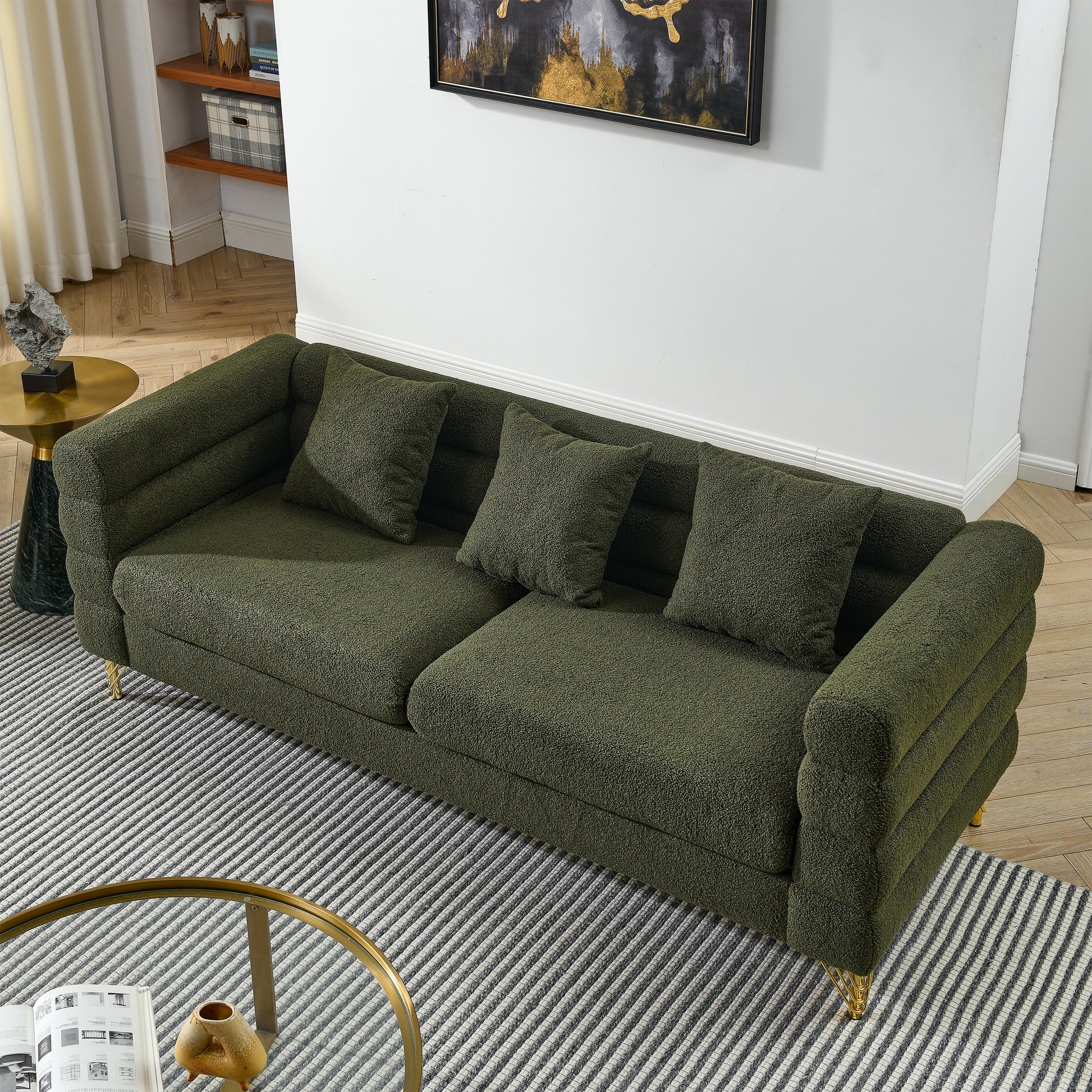 3 Seater 2 Seater Combination Sofa.Green Teddy Green Primary Living Space American Design Foam Fabric