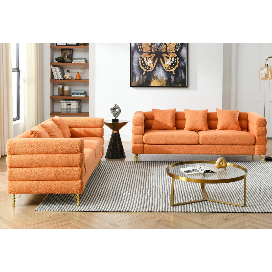 3 Seater 3 Seater Combination Sofa.Orange Teddy Orange Primary Living Space American Design Foam Fabric