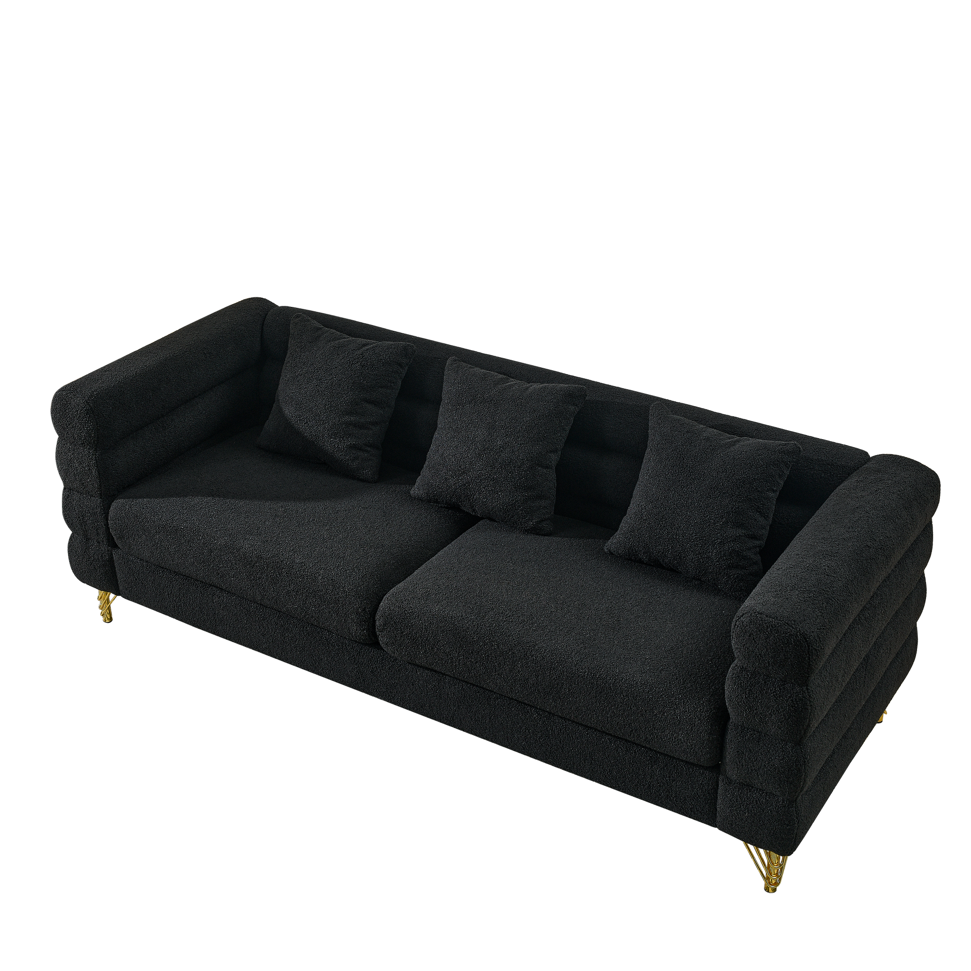 81 Inch Oversized 3 Seater Sectional Sofa, Living Room Comfort Fabric Sectional Sofe Deep Seating Sectional Sofa, Soft Sitting With 3 Pillows For Living Room,Bedroom,Office, Black Teddy W834S00035 Black Primary Living Space American Design Foam Fabric 3