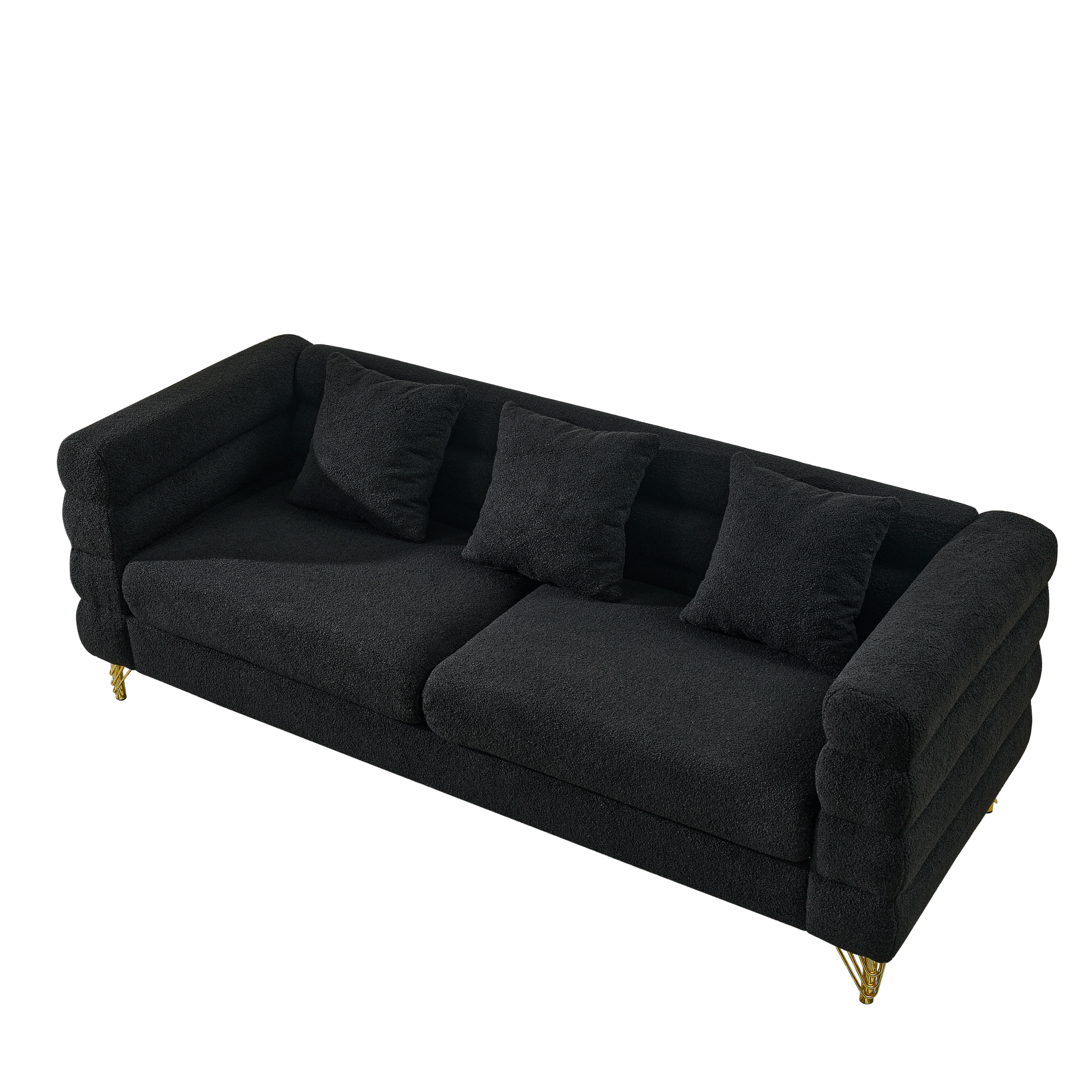 3 Seater 3 Seater Combination Sofa.Black Teddy Black Primary Living Space American Design Foam Fabric