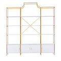 78 Inch 4 Tiers Home Office Bookcase Bookshelf, Storage Cabinet Display Shelf, X Bar Gold Frame Golden White Mdf Steel