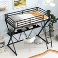 Twin Size Loft Bed With Desk, Ladder And Full Length Guardrails, X Shaped Frame, Black Old Sku: Mf297073Aab Box Spring Not Required Twin Black Metal Bedroom Bed Frame Metal