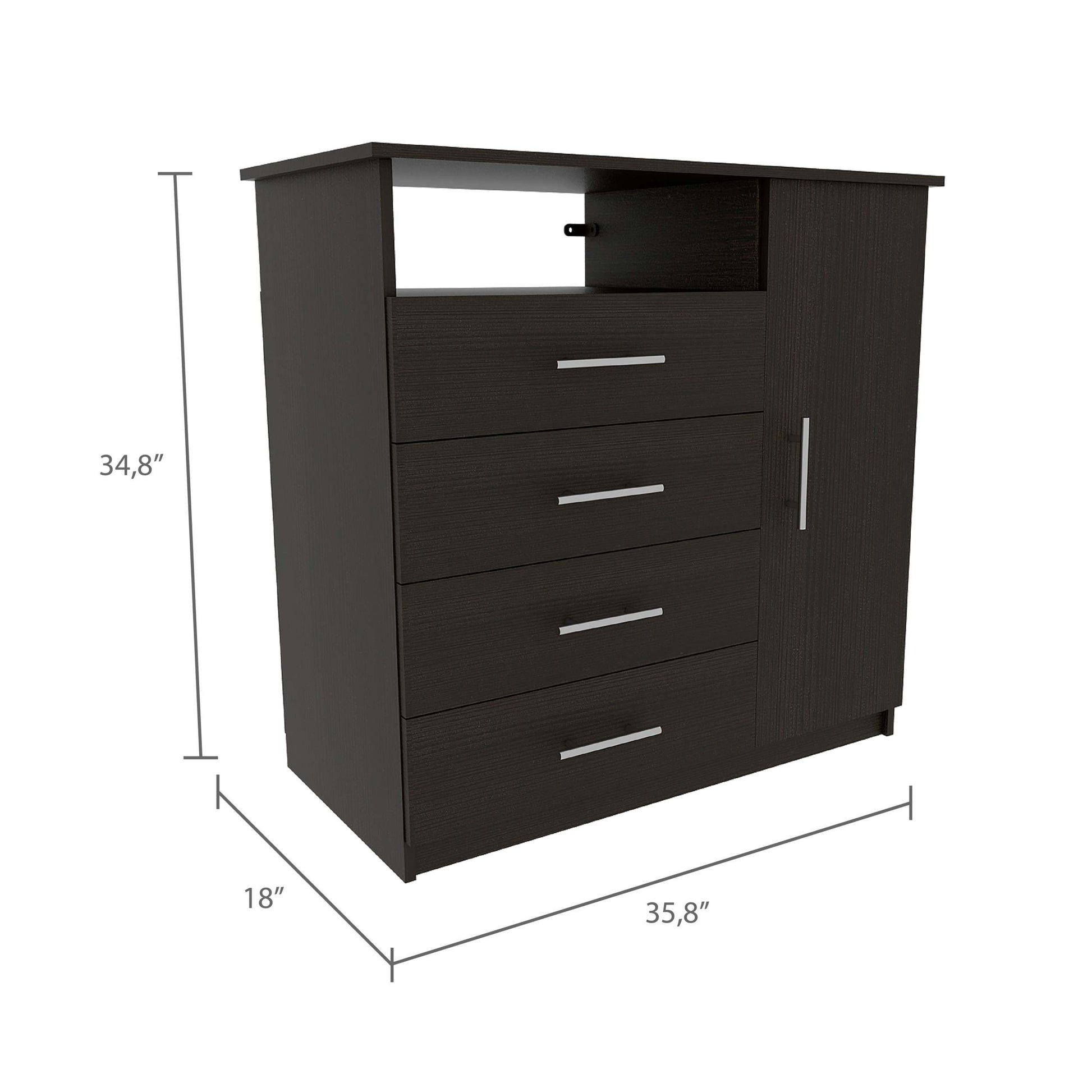 2 Piece Bedroom Set, Rioja 4 Drawer Dresser Omaha Nightstand, Black Full Black 2 Piece Set Particle Board Particle Board