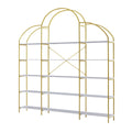 74.8 Inch 5 Tiers Office Bookcase Bookshelf, Display Shelf With Round Top, X Bar Gold Frame Golden White Mdf Steel
