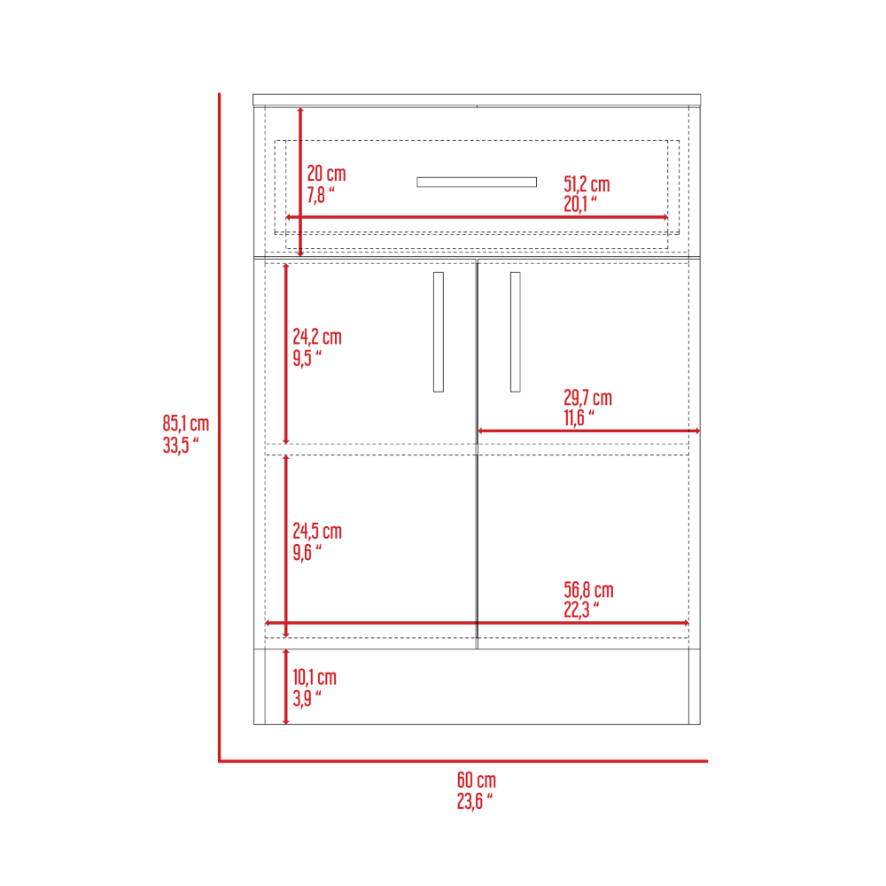 Pantry Organizer Cabinet 33" H, One Drawer, Two Interior Shelves, Two Doors, White Light Oak Multicolor Kitchen Modern Pine Particle Board Particle Board