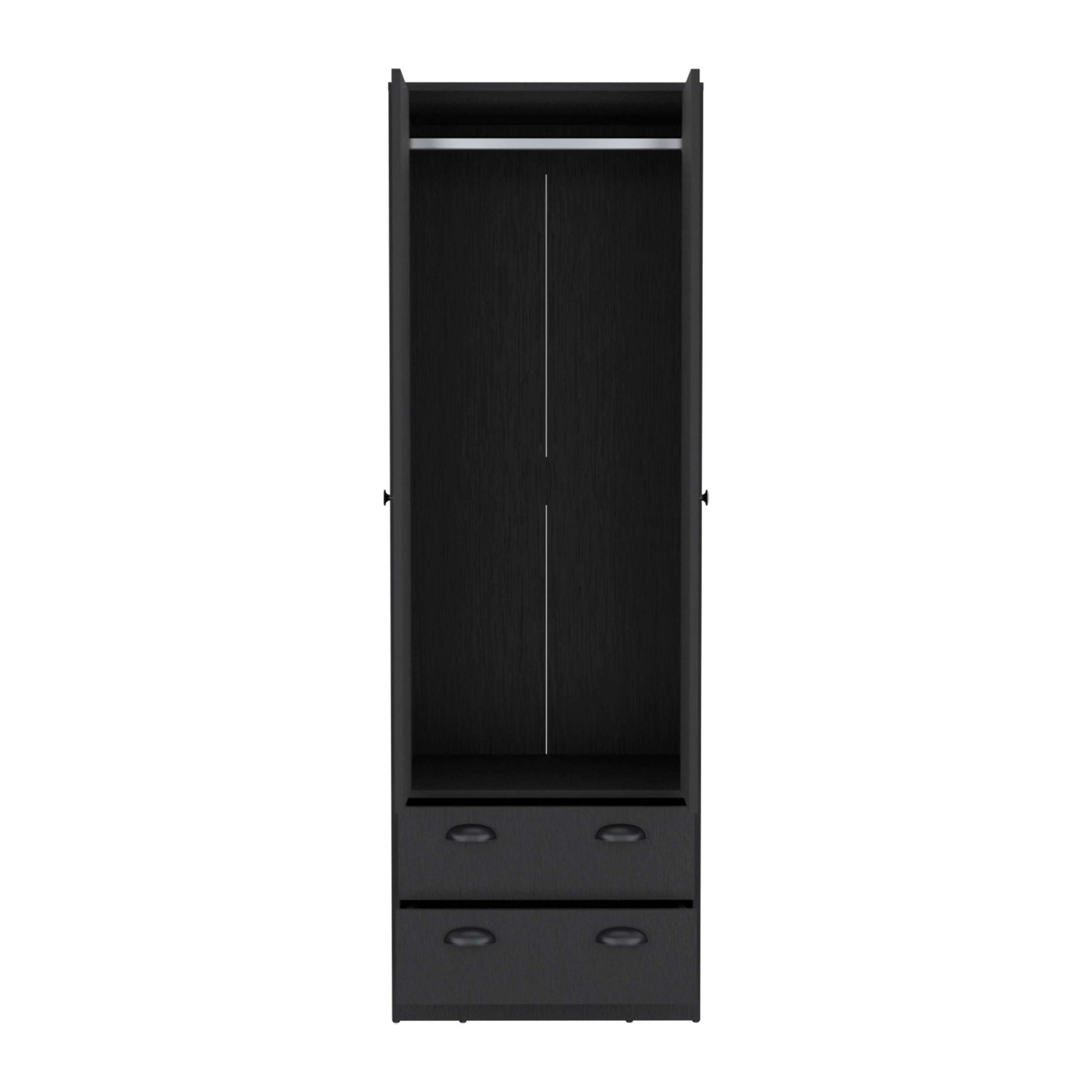 Armoire 70"H With 2 Drawers And 2 Doors, Black Hinged Black 2 Drawers Bedroom Modern 2 Or Less Black Particle Board Particle Board