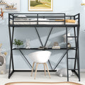 Twin Size Loft Bed With Desk, Ladder And Full Length Guardrails, X Shaped Frame, Black Old Sku: Mf297073Aab Box Spring Not Required Twin Black Metal Bedroom Bed Frame Metal