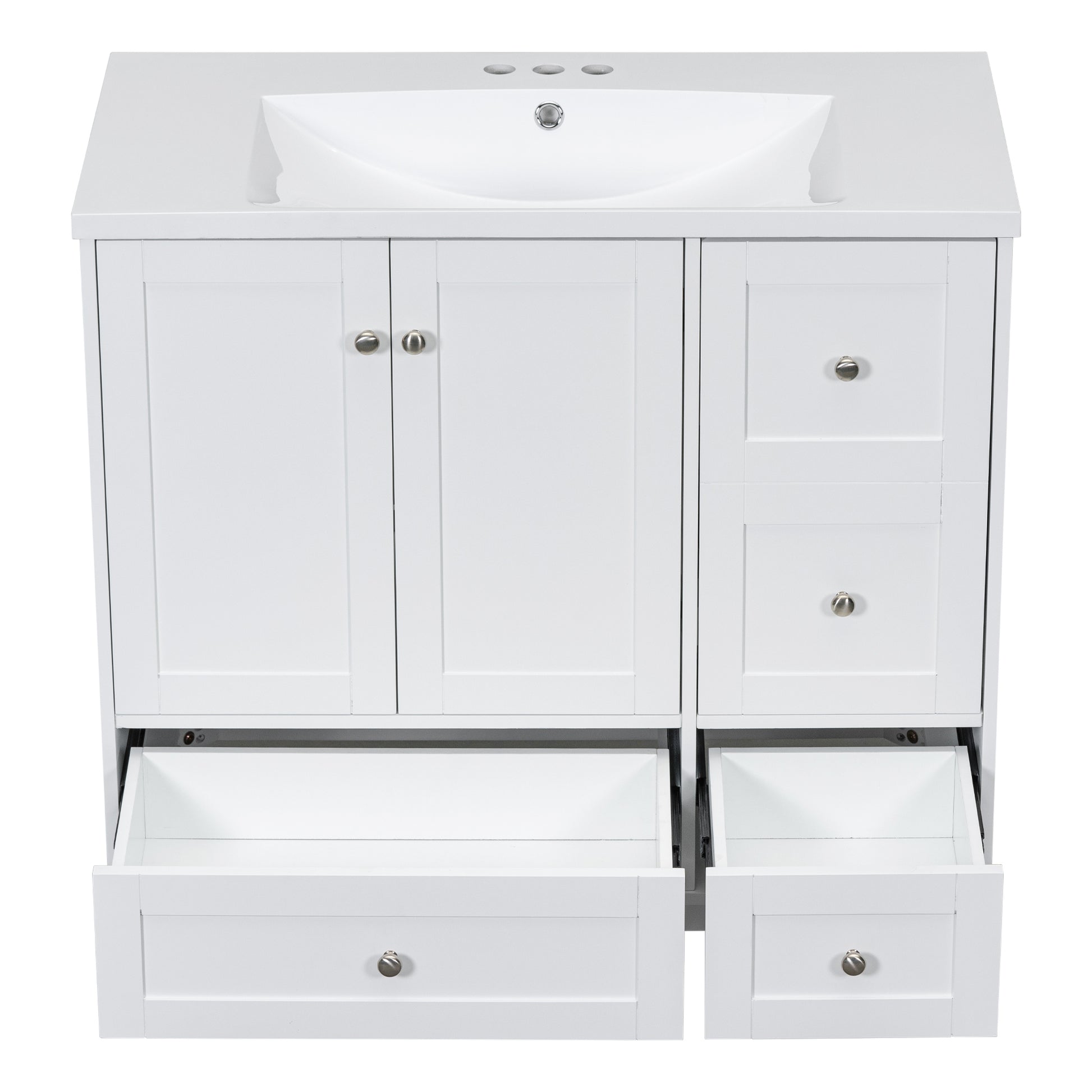 36 Inch Modern Bathroom Vanity With Usb Charging, Two Doors And Three Drawers Bathroom Storage Vanity Cabinet, Small Bathroom Vanity Cabinet With Single Sinkwhite & Gray Blue Faucets Not Included White Solid Wood Mdf Resin