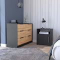 2 Piece Bedroom Set, Egeo 4 Drawer Dresser Omaha Nightstand, Black Pine Black Particle Board Particle Board