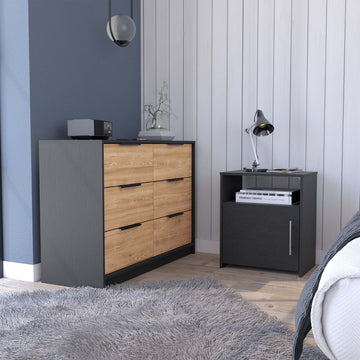 2 Piece Bedroom Set, Egeo 4 Drawer Dresser Omaha Nightstand, Black Pine Black Particle Board Particle Board