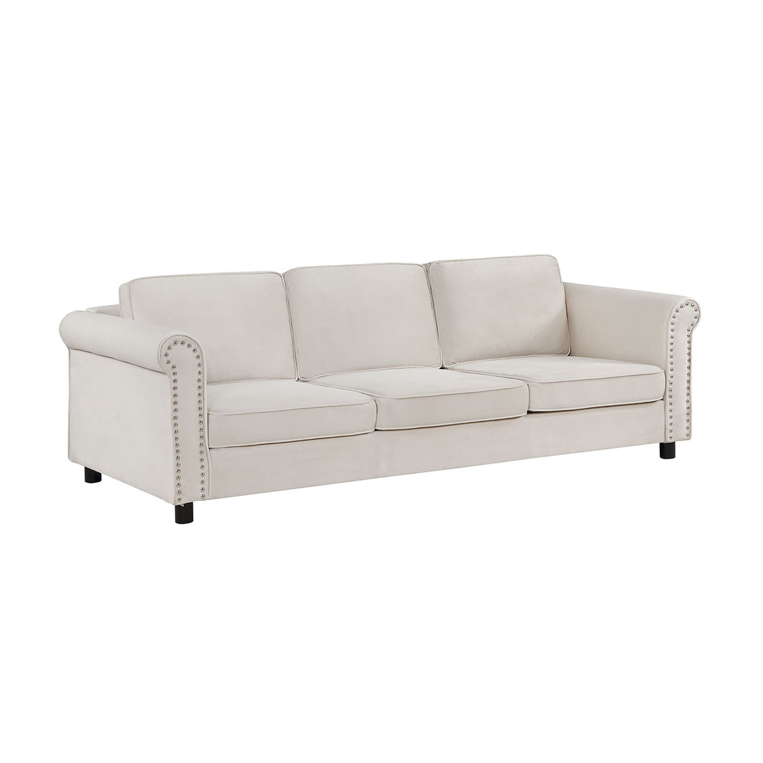 89.37" Mid Century Modern Couch Velvet Sofa Couch 3 Seater Sofa, Beige Beige Fabric