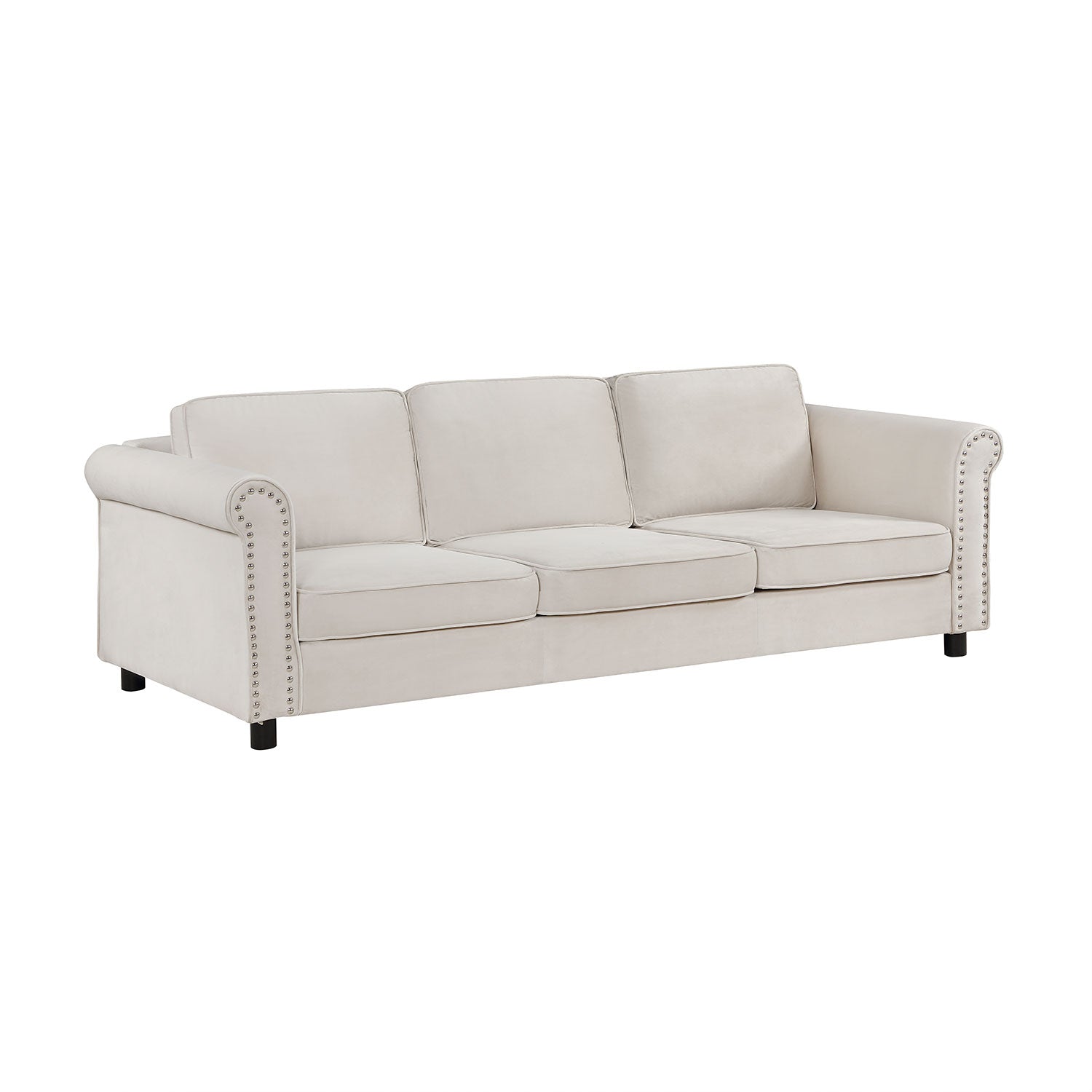 89.37" Mid Century Modern Couch Velvet Sofa Couch 3 Seater Sofa, Beige Beige Fabric