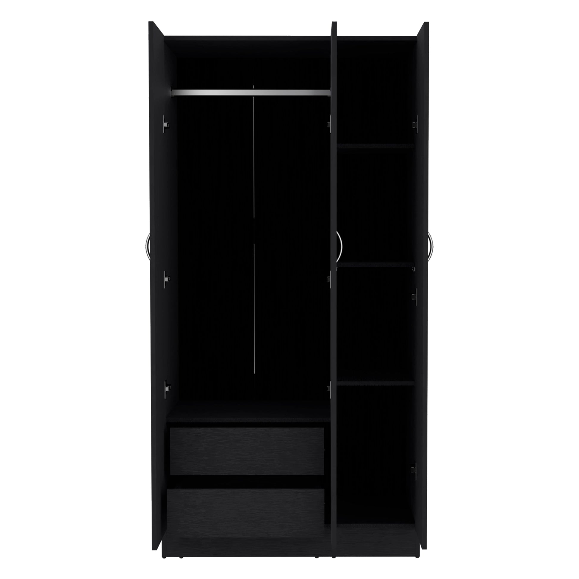 Wardrobe Armoire 71H" With 3 Doors And 2 Inner Drawers, 3 Doors, Black Black Bedroom Modern Pine Particle Board Particle Board