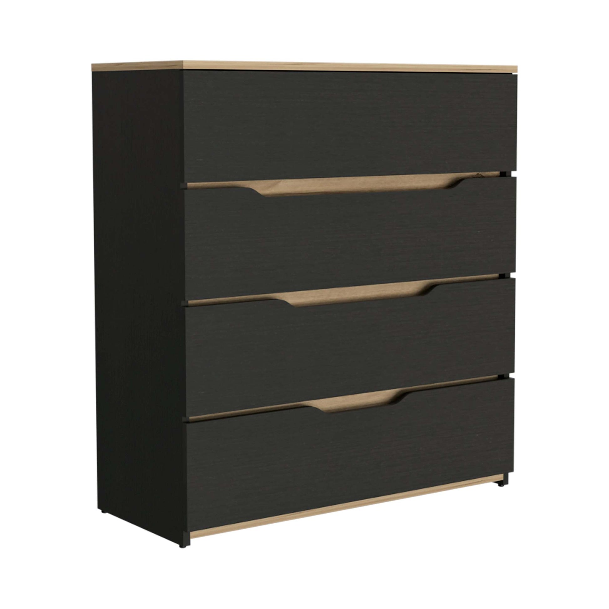 3 Piece Bedroom Set, Aralia Drawer Dresser, 2 Omaha Nightstands, Black Light Oak Black Particle Board Particle Board