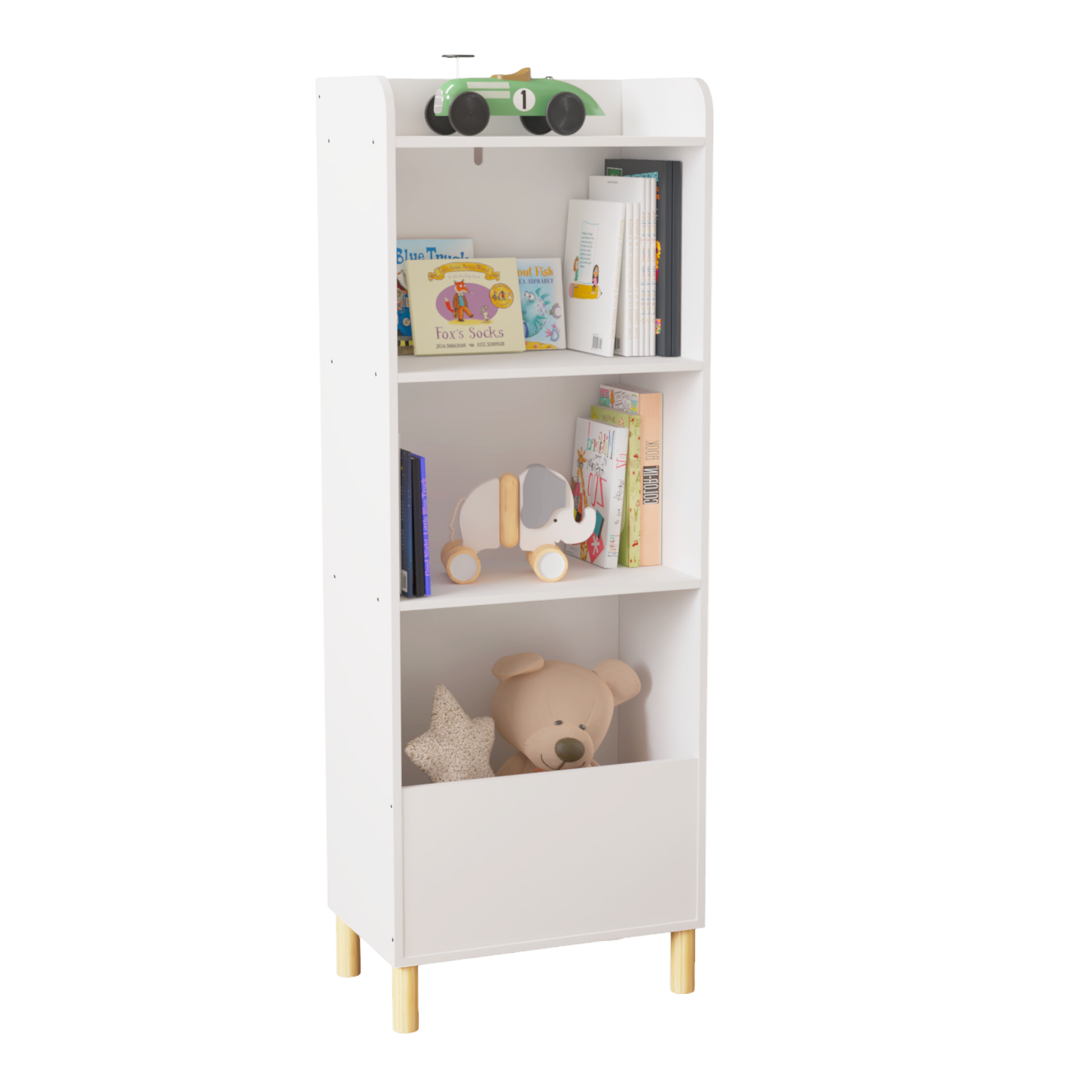 Kids 4 Tier Bookcase, Children'S Book Display, Bookshelf Toy Storage Cabinet Organizer For Children'S Room, Playroom, Nursery White Mdf