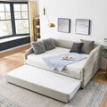 Full Size Daybed With Trundle Upholstered Tufted Sofa Bed, Linen Fabric, Beige 82.5