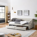 Twin Size Daybed With Two Drawers Trundle Upholstered Tufted Sofa Bed, Linen Fabric, Beige 82.5