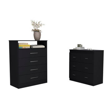 2 Piece Bedroom Set, Kairo Dresser Capri Three Drawer Dresser, Black Black Particle Board Particle Board