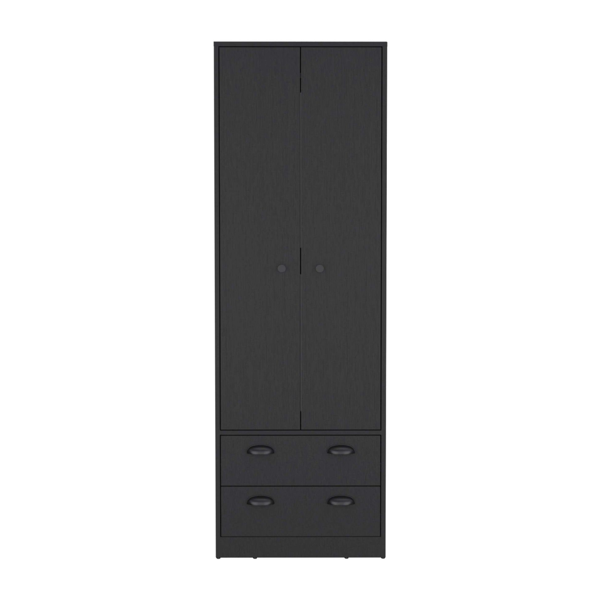 Armoire 70"H With 2 Drawers And 2 Doors, Black Hinged Black 2 Drawers Bedroom Modern 2 Or Less Black Particle Board Particle Board