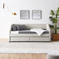 Twin Size Daybed With Two Drawers Trundle Upholstered Tufted Sofa Bed, Linen Fabric, Beige 82.5