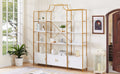 78 Inch 4 Tiers Home Office Bookcase Bookshelf, Storage Cabinet Display Shelf, X Bar Gold Frame Golden White Mdf Steel