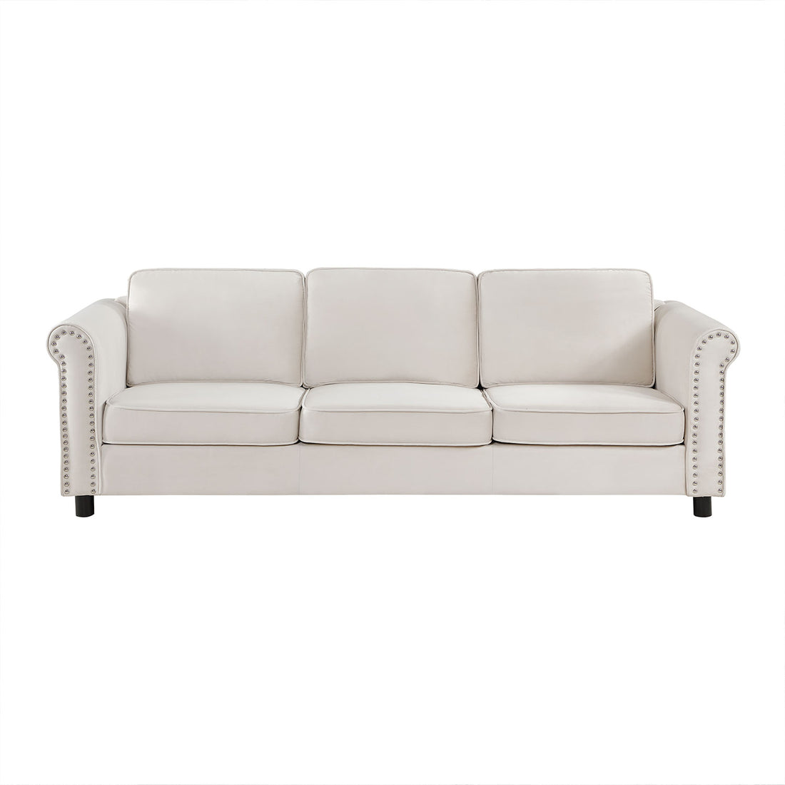 89.37" Mid Century Modern Couch Velvet Sofa Couch 3 Seater Sofa, Beige Beige Fabric