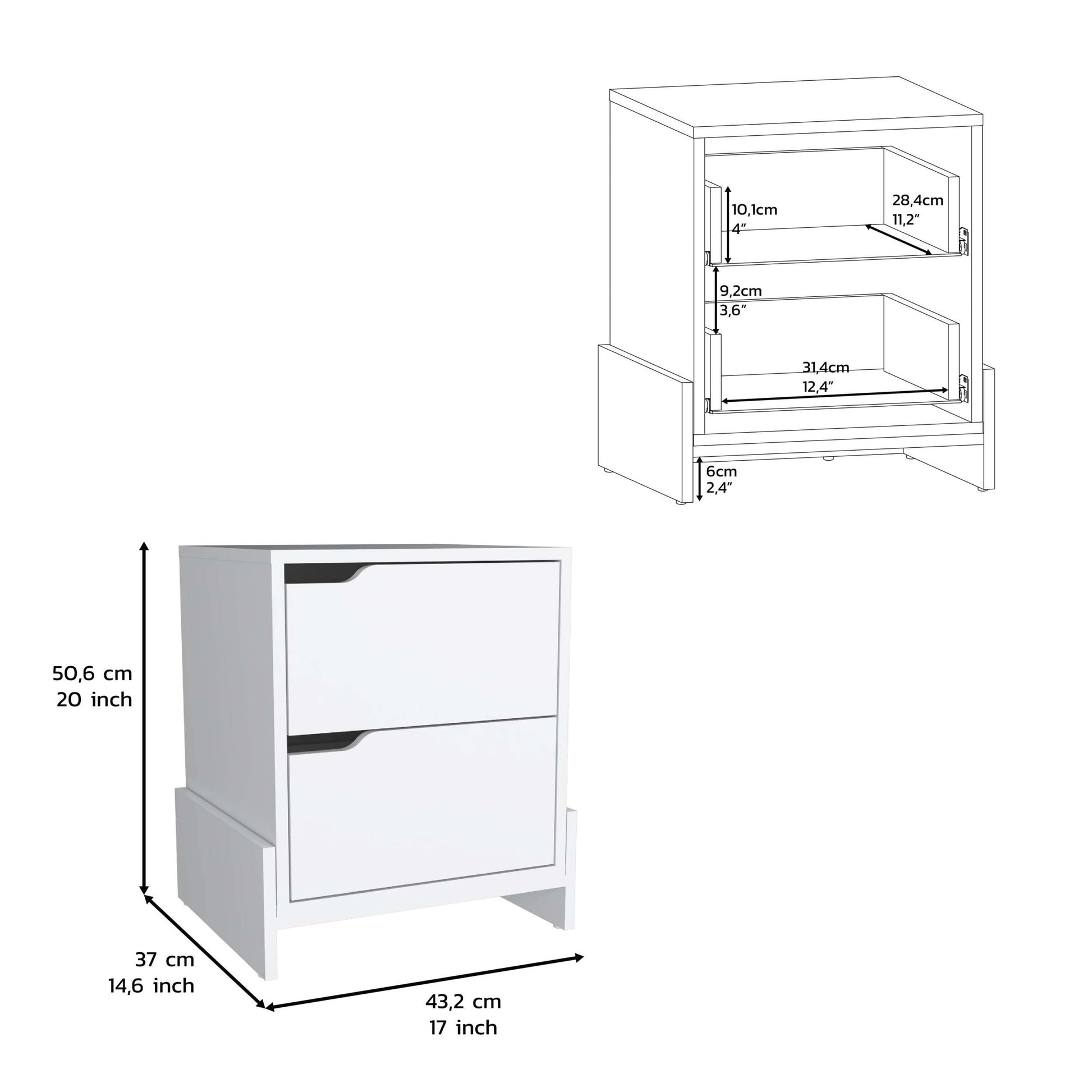 Nightstand With 2 Drawers, End Table With Sturdy Base, White White Particle Board Particle Board