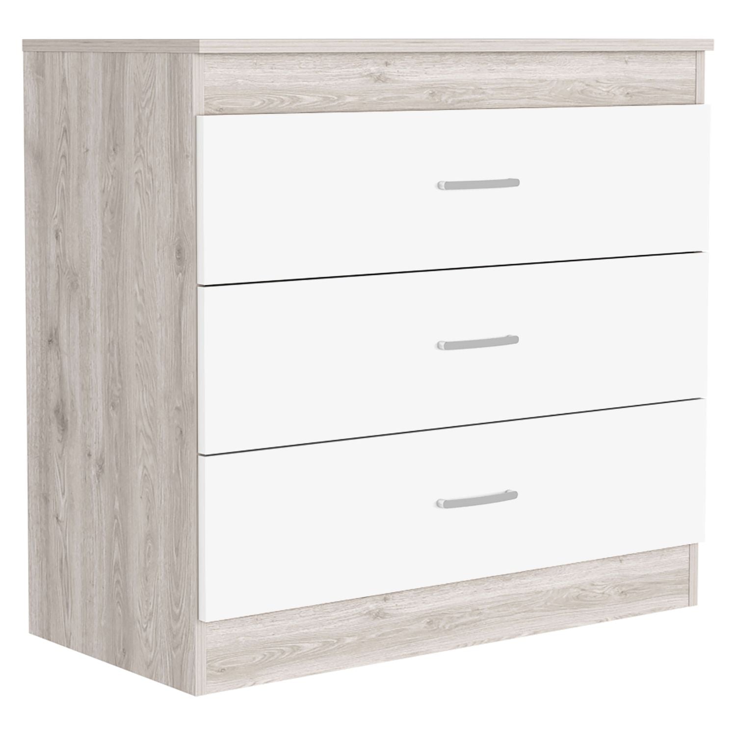 Dresser 29"H, Three Drawers, Metal Hardware, Superior Top, Light Gray White Multicolor Particle Board Particle Board