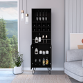 Depot E Shop Zamna H Bar Double Door Cabinet, Eight Built In Wine Rack, Four Legs, Four Shelves, Black Black Particle Board Particle Board