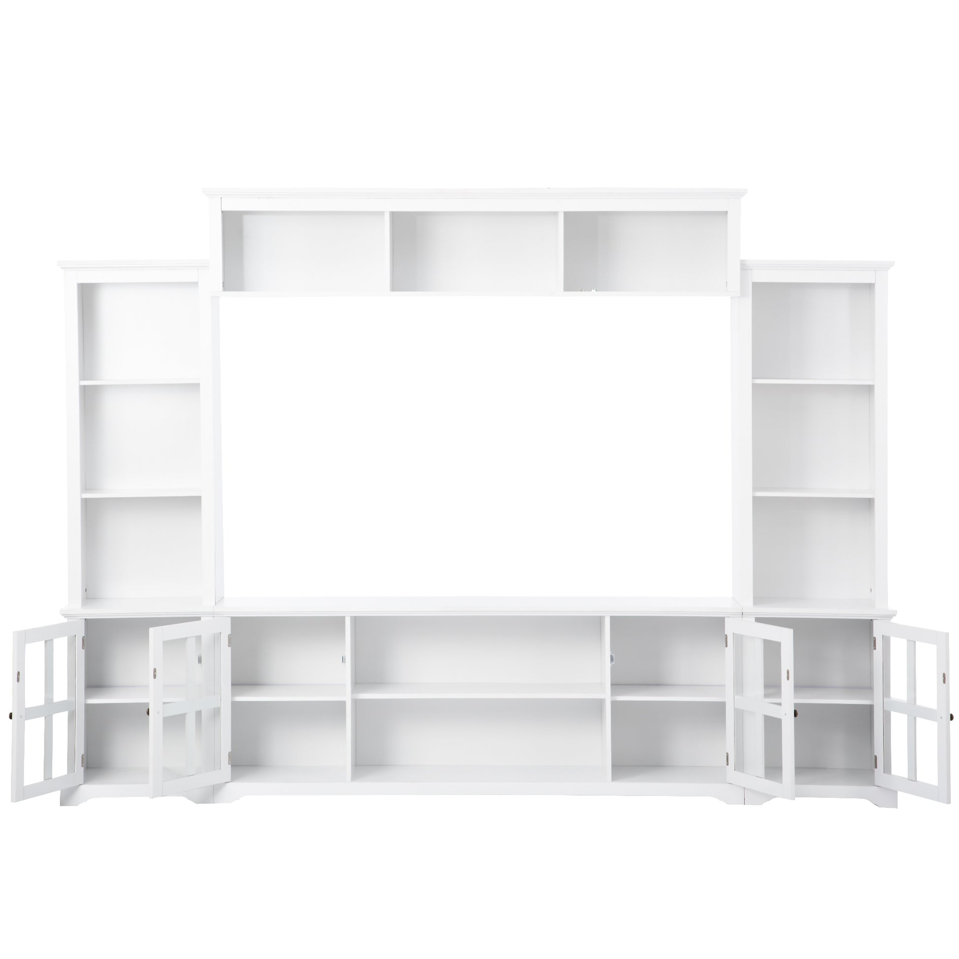 Minimalism Entertainment Wall Unit With Bridge, Modern Tv Console Table For Tvs Up To 70", Multifunctional Tv Stand With Tempered Glass Door, White Old Sku: Sd000009Aak White 70 79 Inches Particle Board