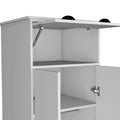 White Dresser Closet With Upper Storage Covered With 1 Door, This Wardrobe Also Has 2 Central Shelves And 1 Tube For Hanging Clothes Covered By 2 Doors, And 1 Drawer At The Bottom. White Particle Board Particle Board