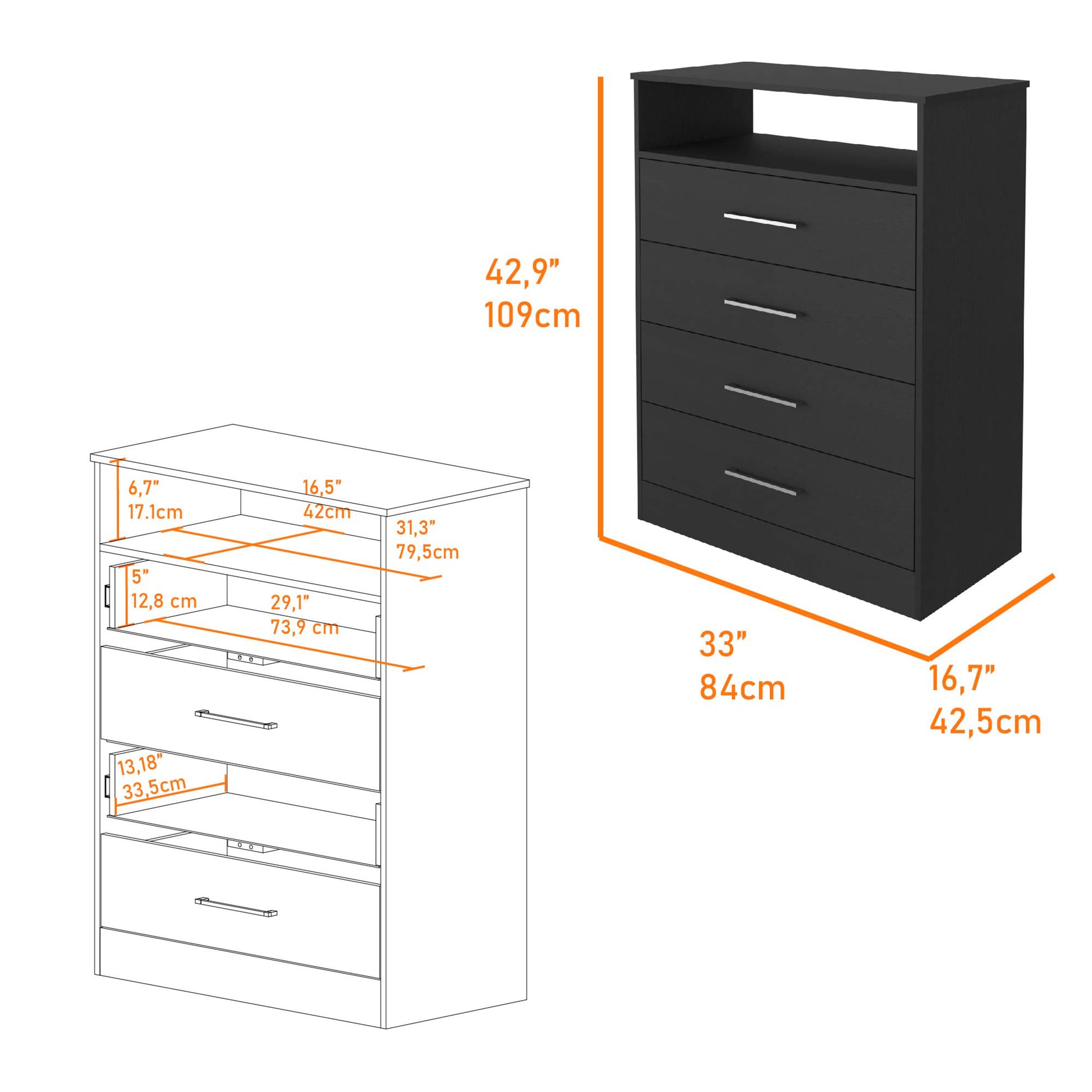 3 Piece Bedroom Set, Kairo Dresser Omaha Nightstand Omaha Nightstand, Black Black Particle Board Particle Board