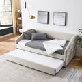 Twin Size Daybed With Trundle Upholstered Tufted Sofa Bed, Linen Fabric, Beige 82.5