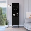 Depot E Shop Zamna H Bar Double Door Cabinet, Eight Built In Wine Rack, Four Legs, Four Shelves, Black Black Particle Board Particle Board