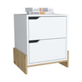 White Macadamia Modern Easy To Install Bedside Nightstand With 2 Drawers, With Openwork Gola Handles, With Floor Fixing With Two Sturdy Particle Board Legs Multicolor Particle Board Particle Board