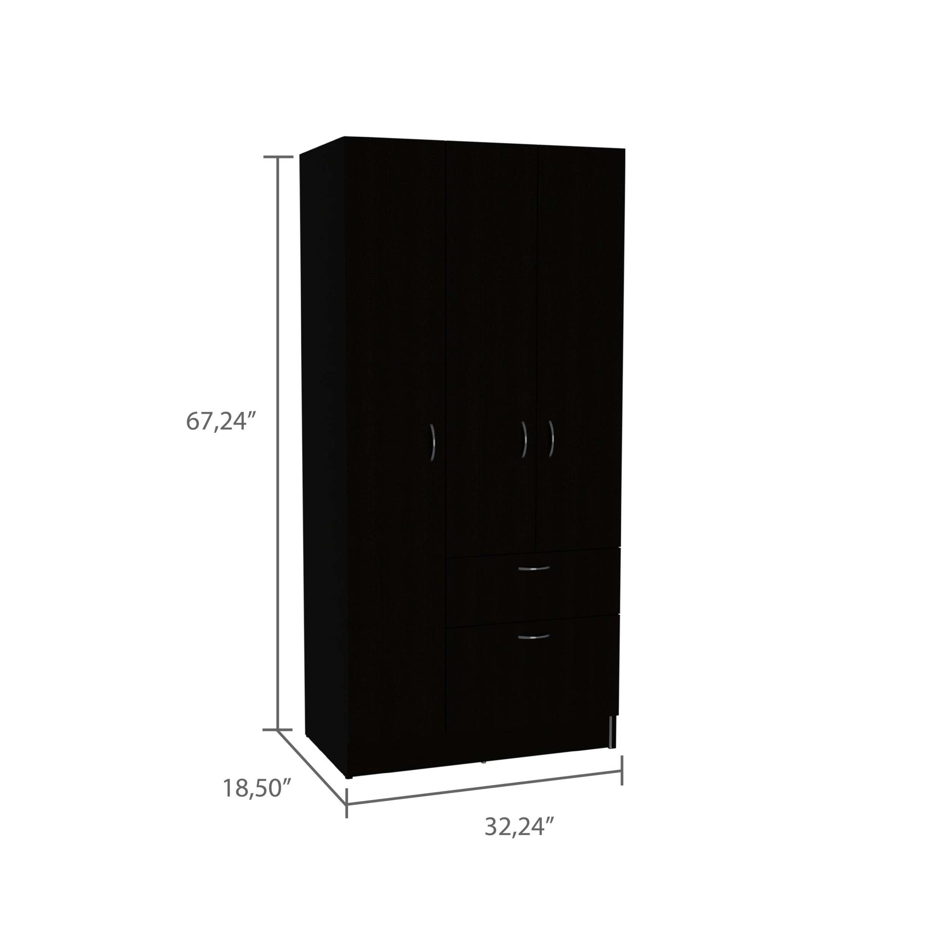 3 Piece Bedroom Set, Cartagena Armoire 2 Omaha Nightstands, Black Full Black 3 Piece Set Particle Board Particle Board