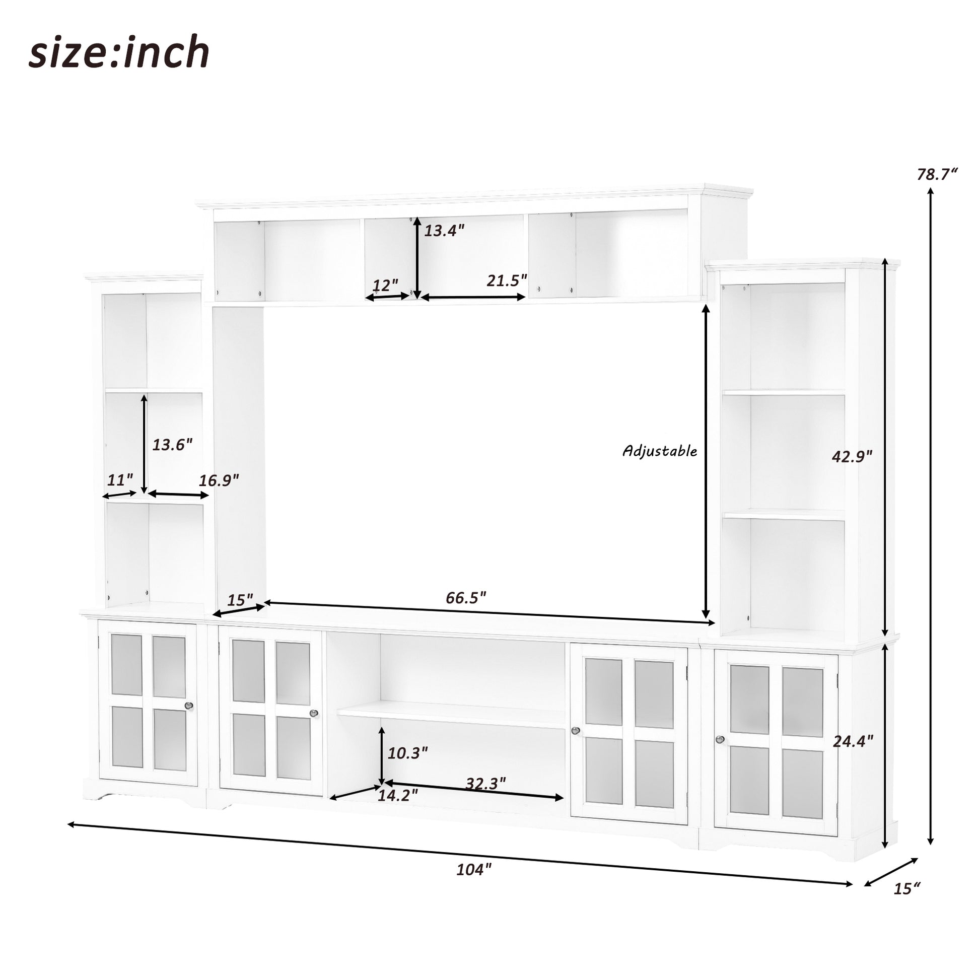 Minimalism Style Entertainment Wall Unit With Bridge, Modern Tv Console Table For Tvs Up To 70", Multifunctional Tv Stand With Tempered Glass Door, White White 70 79 Inches Particle Board