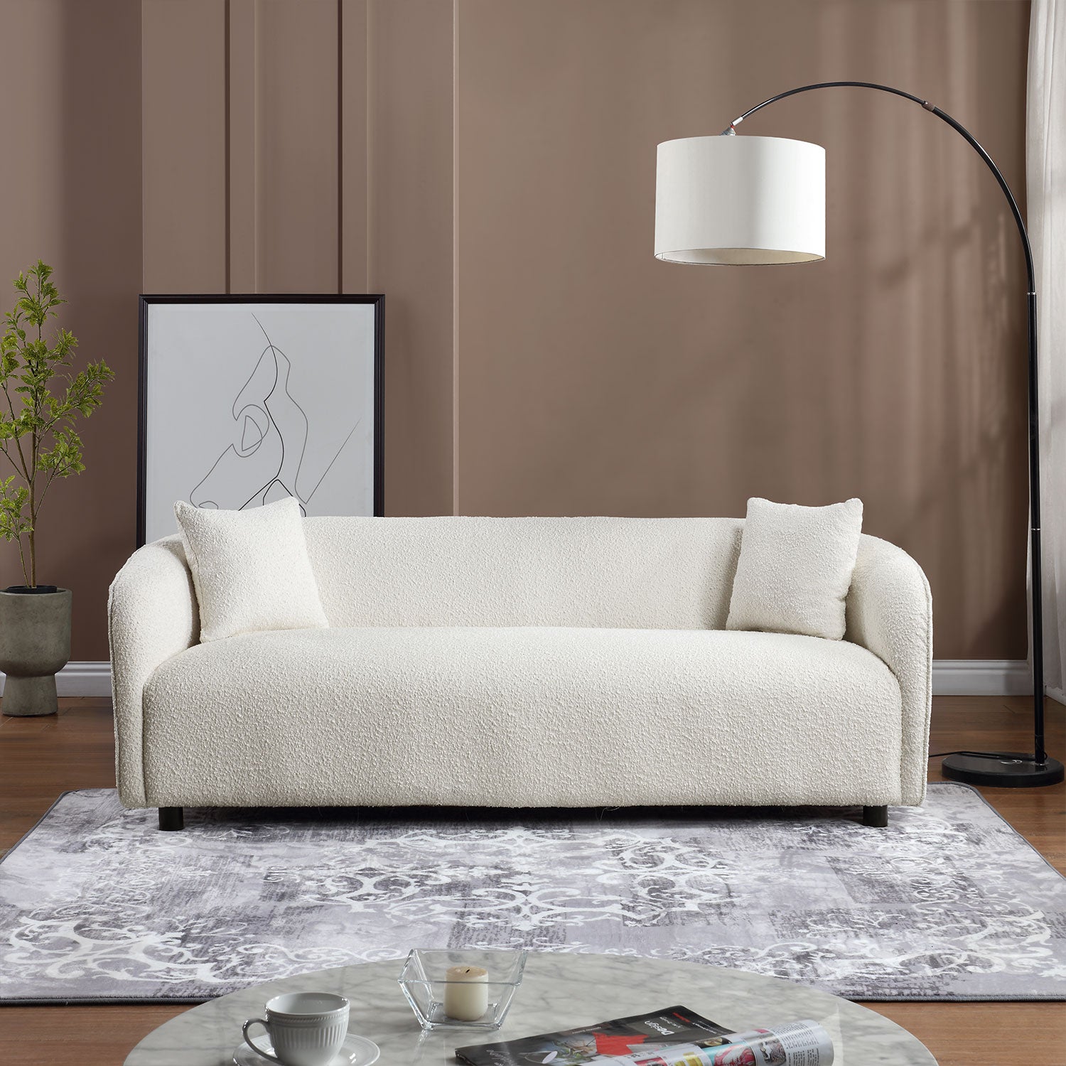 Modern Minimalist Sofa For Living Room Lounge Home Office, Color:Bishop Beige Beige Fabric