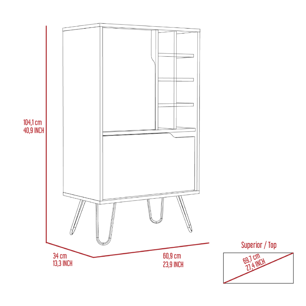 L Bar Single Door Cabinet, Eight Built In Wine Rack, Four Legs, Light Gray 1 2 Drawers Grey Primary Living Space Modern Pine Particle Board Particle Board